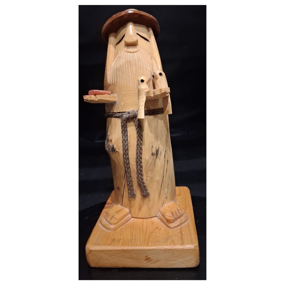 Hand Carved Wood St Valentine Patron Saint of Lovers Folk Art Figurine 7.75"
